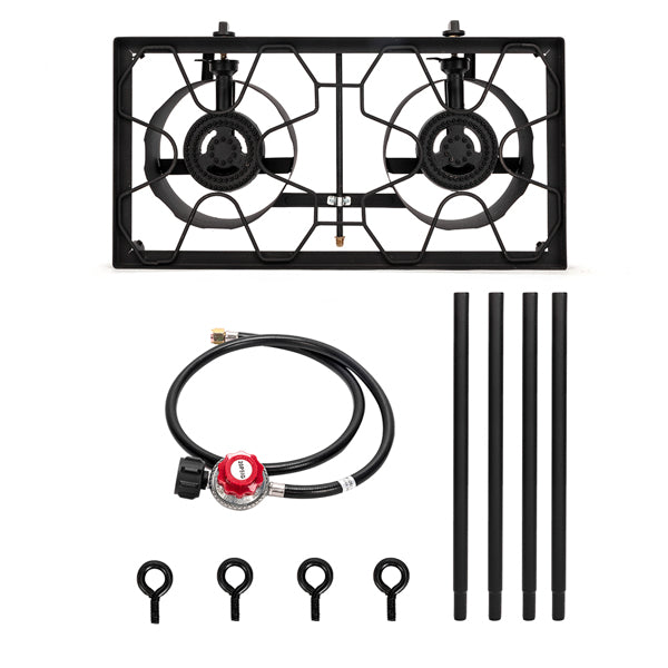 High-Power Double Burner Stove - 150,000 BTU Cast Iron