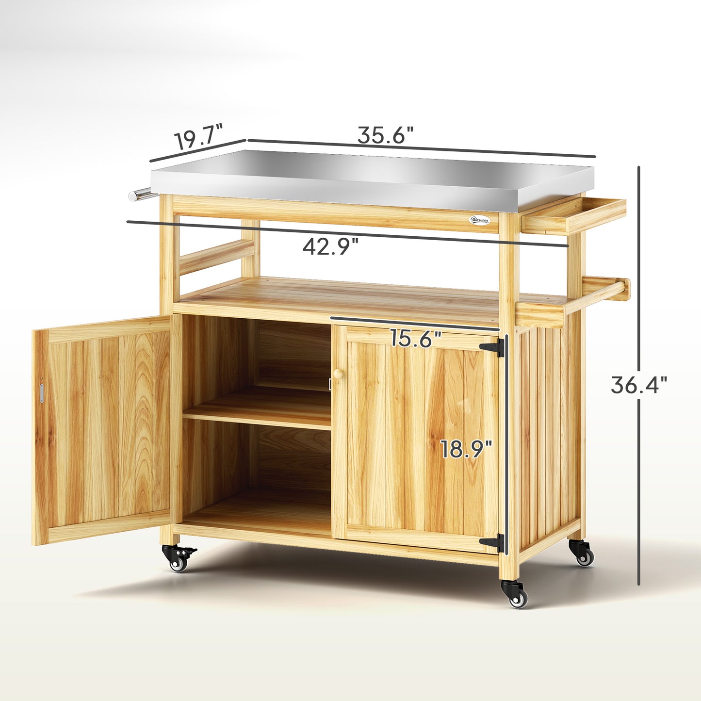 Outdoor Grill Cart with Stainless Steel Top & Storage Cabinets