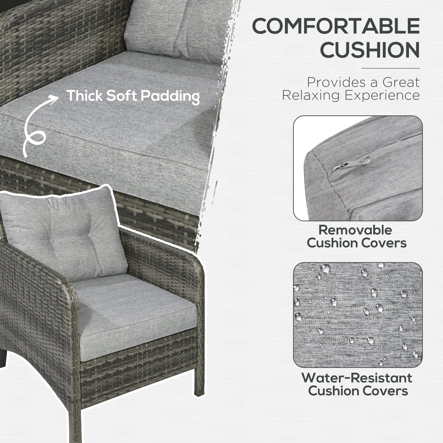 5-Piece Outdoor Rattan Lounge Chair Set with Cushions and Coffee Table - Gray