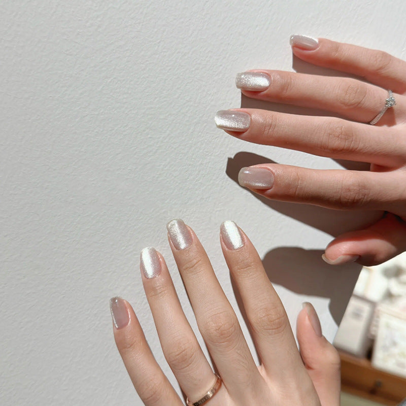 White Moonlight Cat Eye Nail Tips - Wearable Nail Decorations
