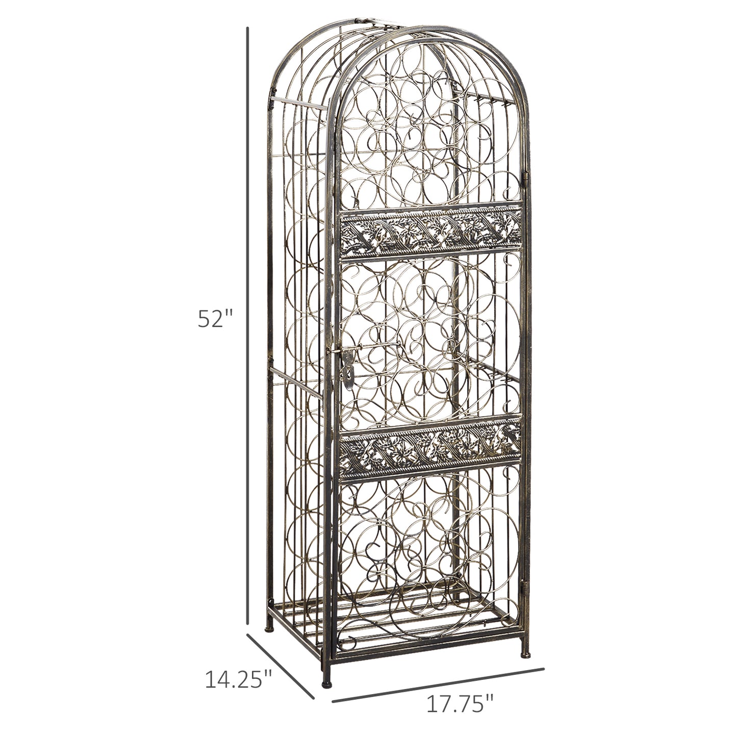 Wrought Iron Wine Rack with Lock - 45 Bottle Holder, Antique Bronze