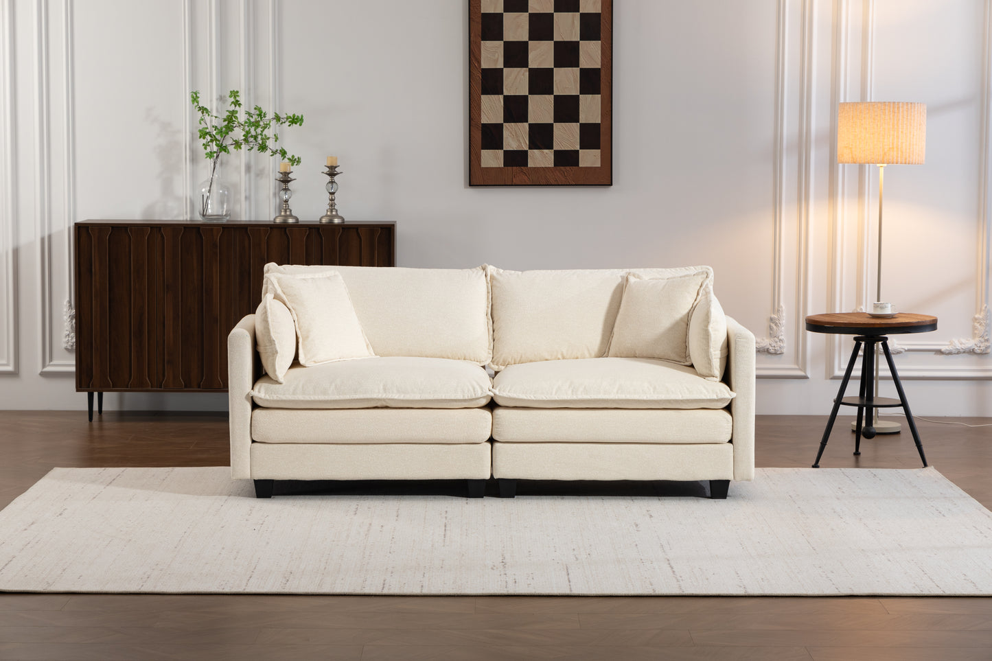 Modern 2-Seat Sectional Sofa with Chaise Lounge - Antique White