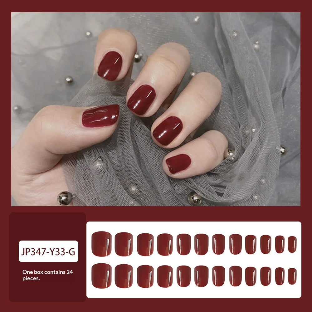 Fake Nail Stickers Set - Short Square Rose Red Sequin Nail Art for Parties & Daily Wear