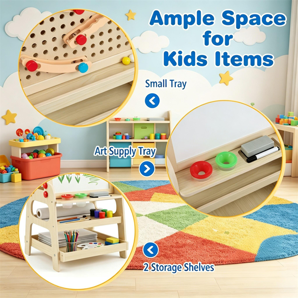2-in-1 Kids Art Easel with Marble Run & Magnetic Whiteboard