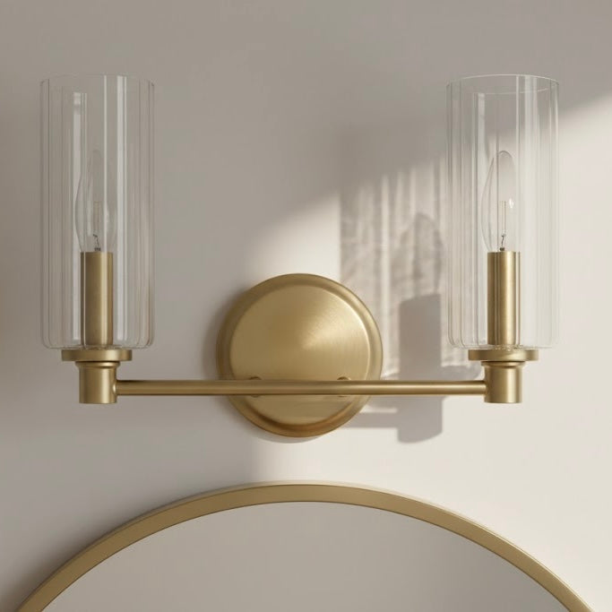 Regal Double Light Vanity With Clear Ribbed Glass - Satin Brass