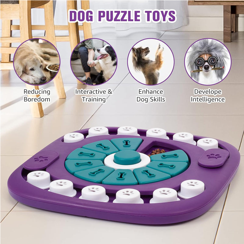 Interactive Dog Puzzle Toy Treat Dispenser for Large Medium Small Dogs - Purple