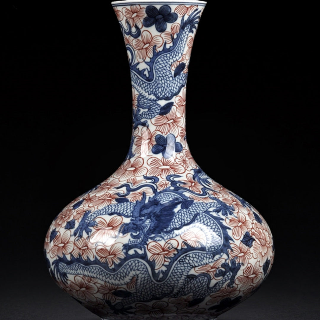 Blue Porcelain Vase - 31cm Ceramic Animal Home Decor Gift