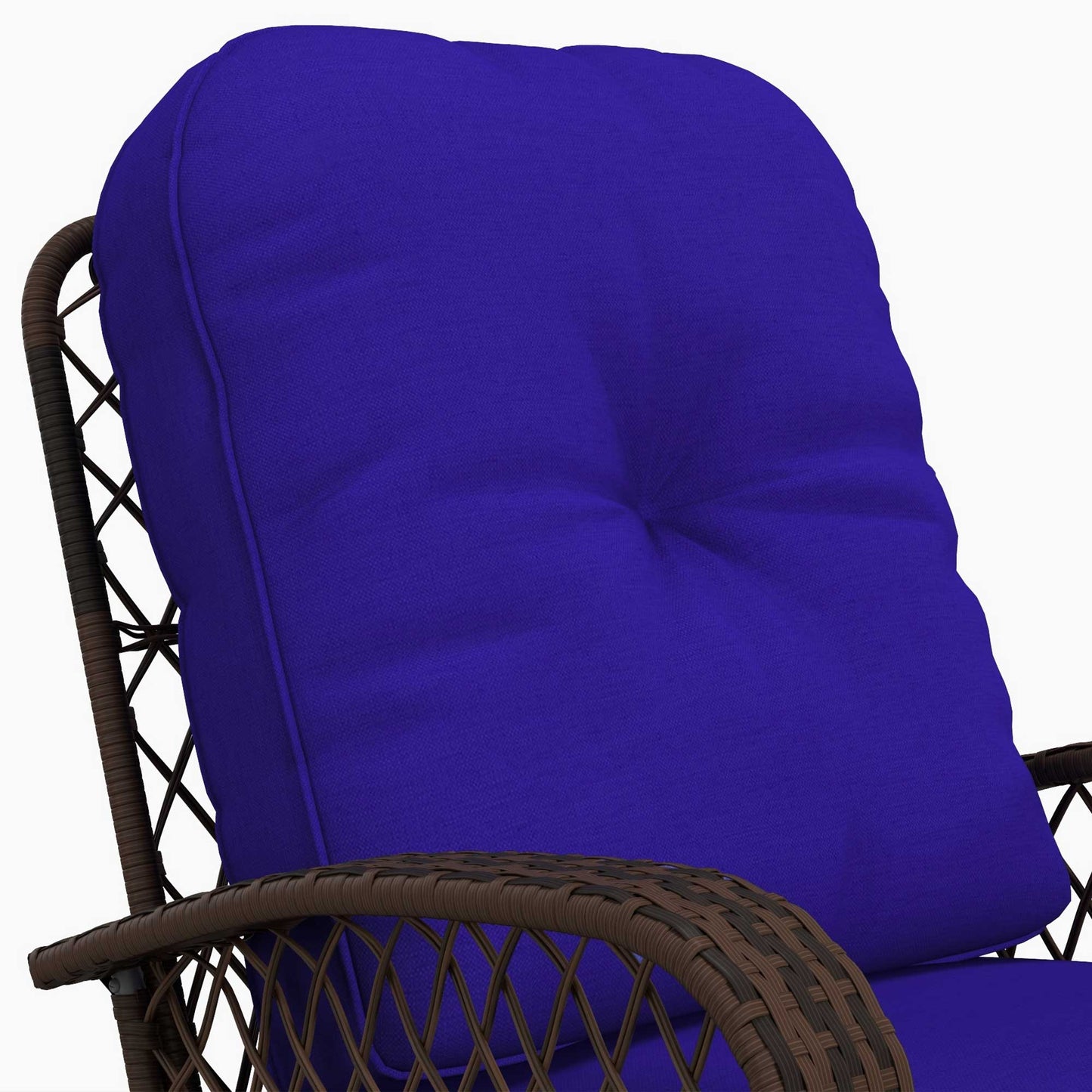 Rattan Porch Rocker with Plush Cushion - Dark Blue