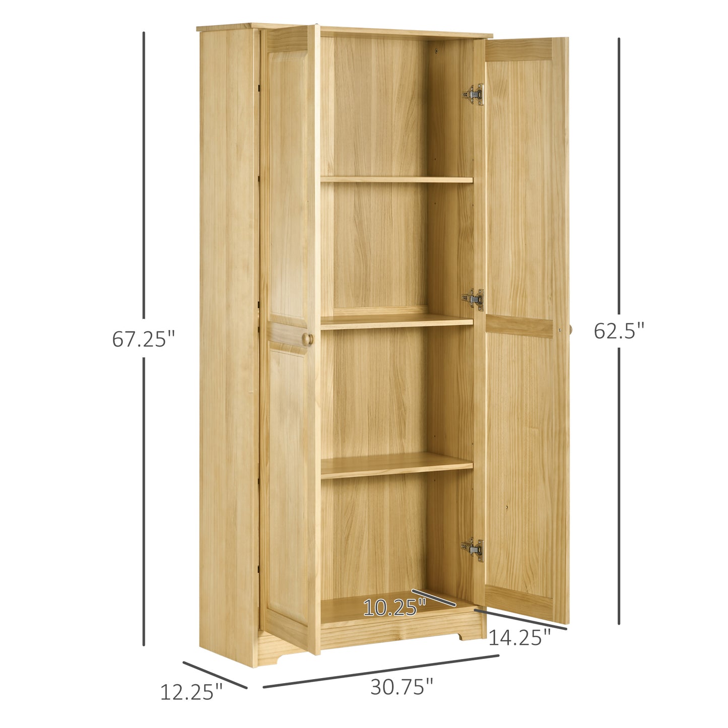 67" Pinewood Kitchen Pantry Storage Cabinet with Adjustable Shelves