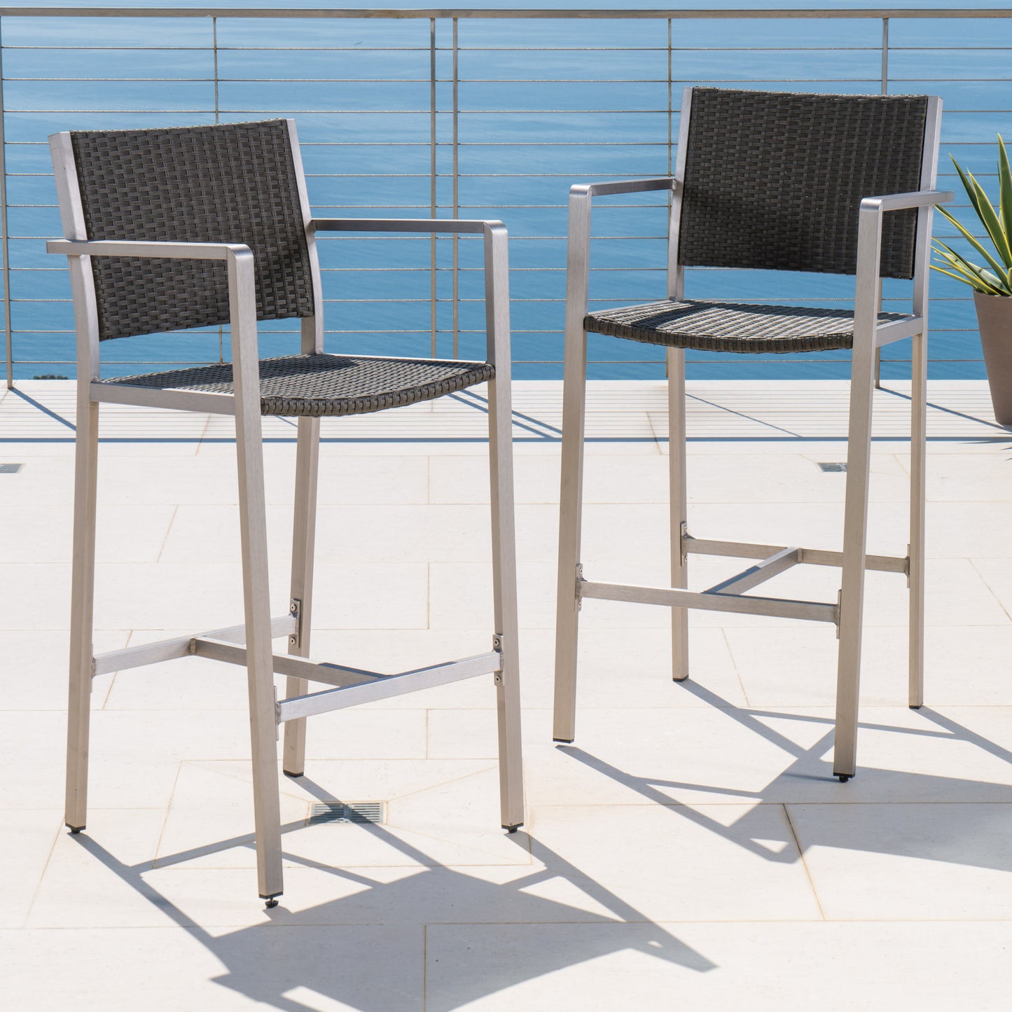 Outdoor 29.50 Rust-Proof Aluminum Barstools With PE Rattan Seat And
