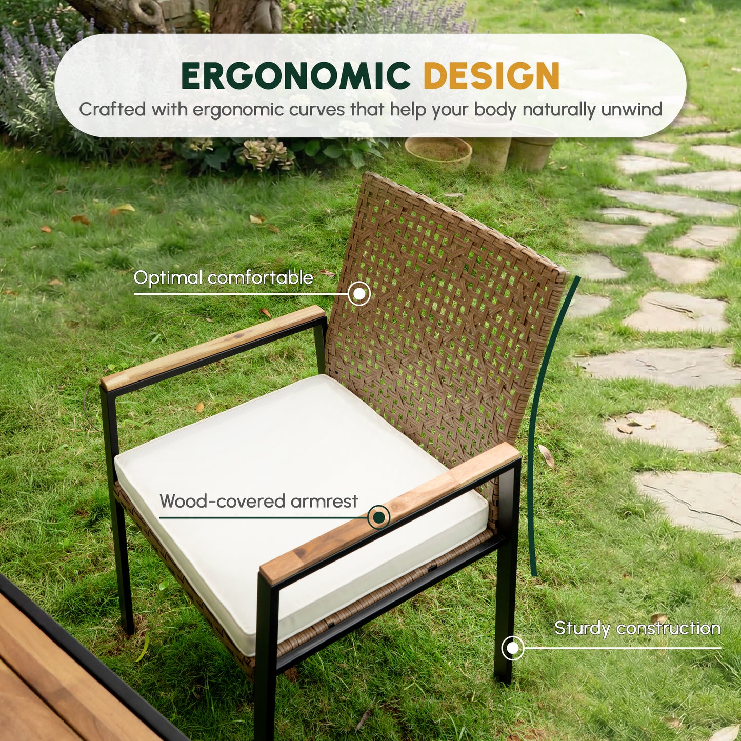 5-Piece Yellow Patio Dining Set with Acacia Wood Table & Umbrella Hole