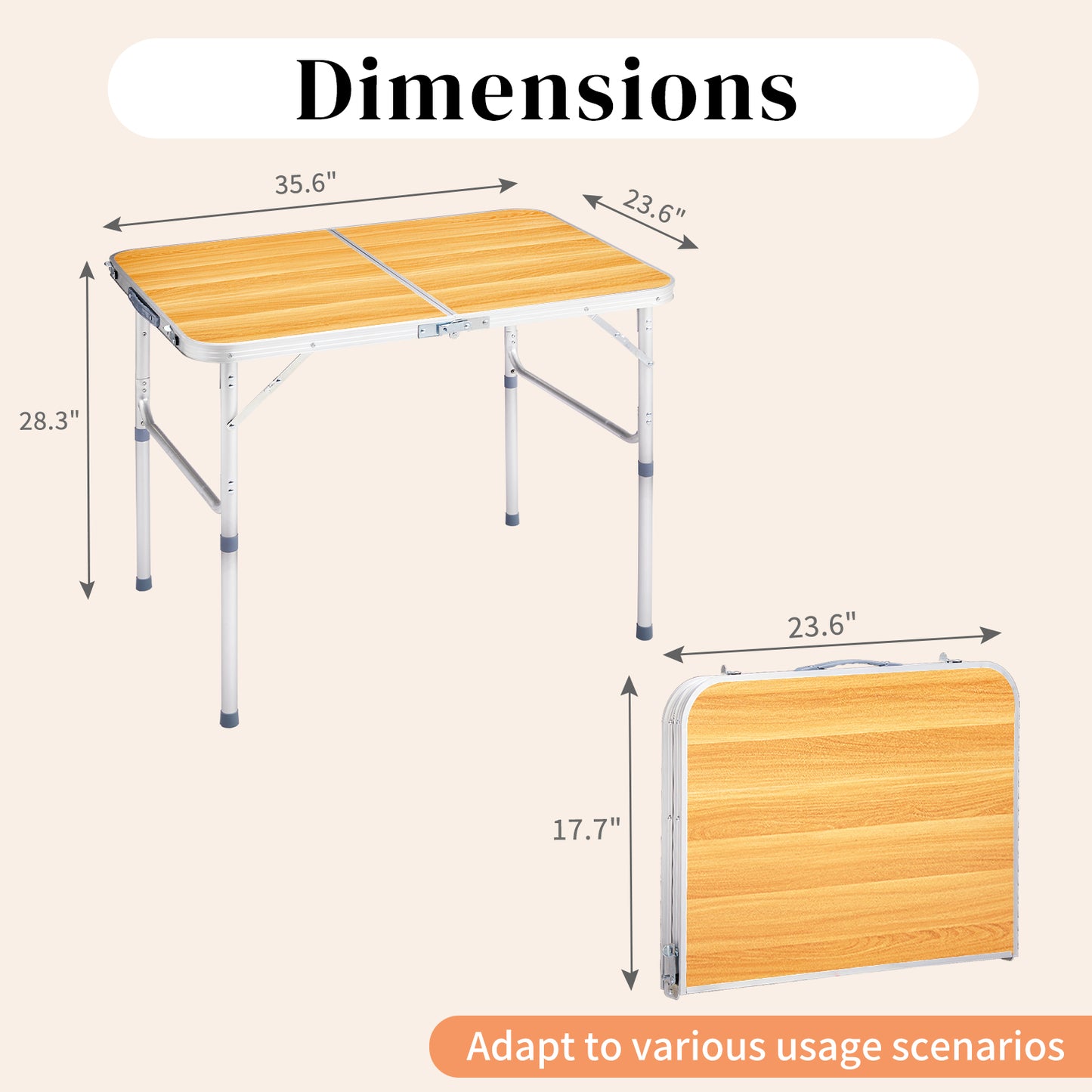 3ft Aluminum Alloy Folding Table - Wood Grain Outdoor Use
