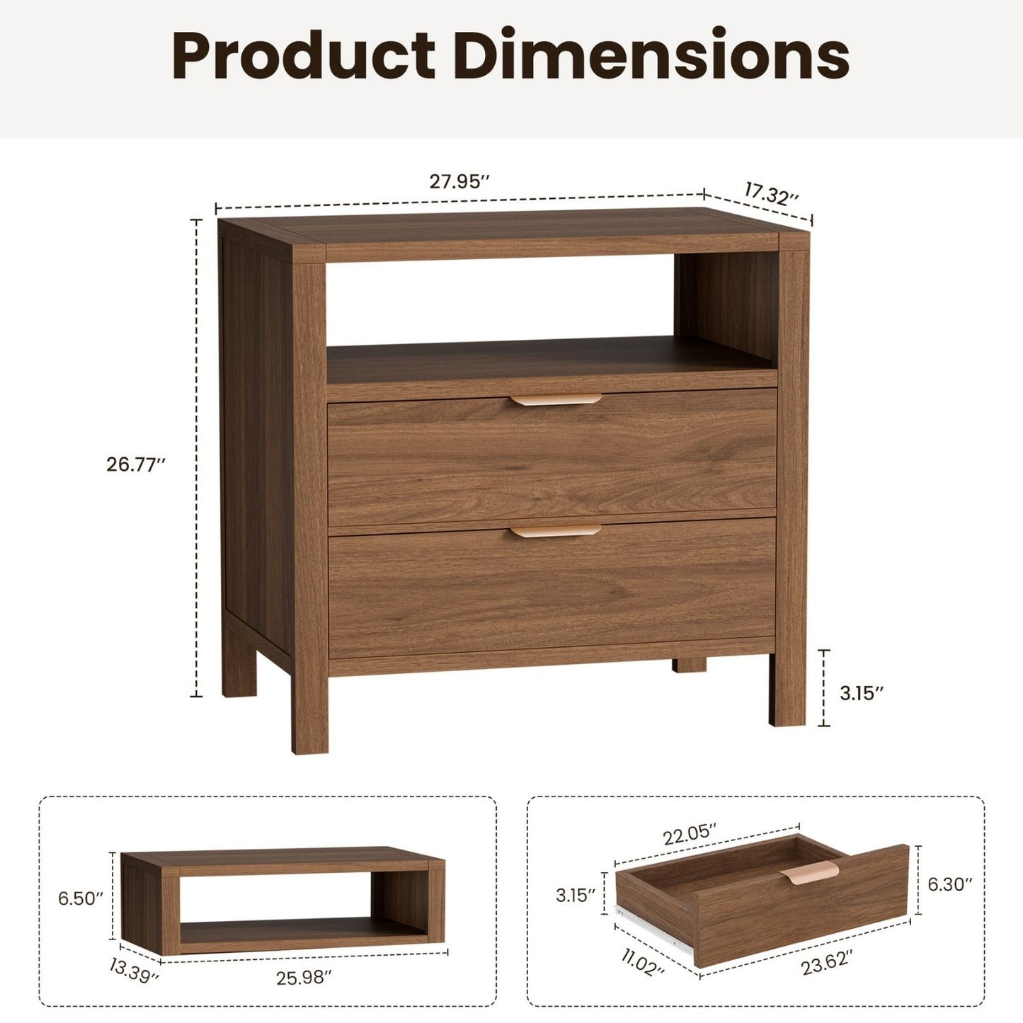 Nightstand with 2 Drawers and Open Shelf - Space-Saving Organizer