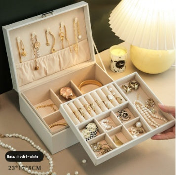 Multi-Compartment Jewelry Storage Box with Removable Drawer - Elegant Necklace and Earring Organizer