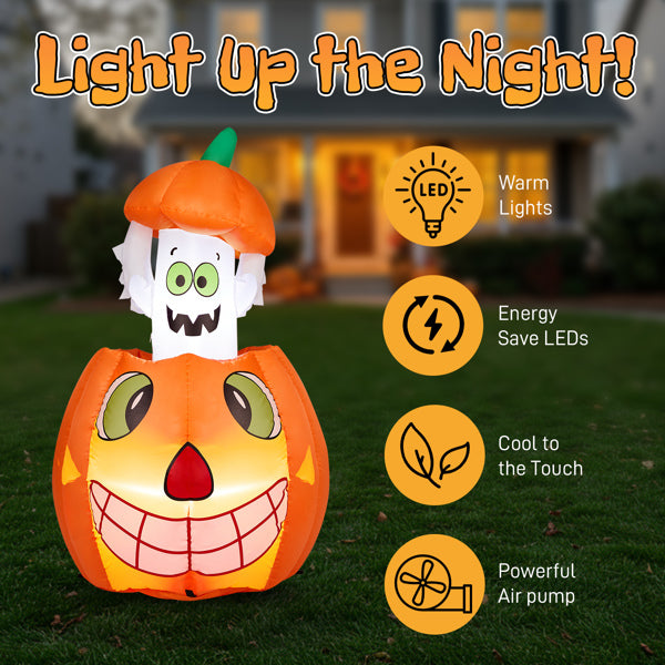 2.8FT Inflatable Animated Pumpkin Ghost with LED Lights