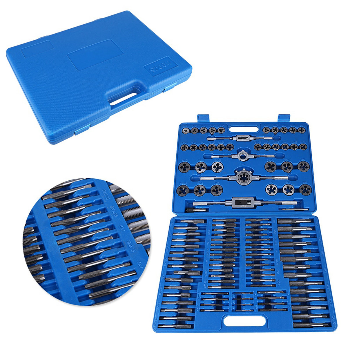 Heavy Duty 110pcs Thread Taps Dies Set with Wrench for Metalworking
