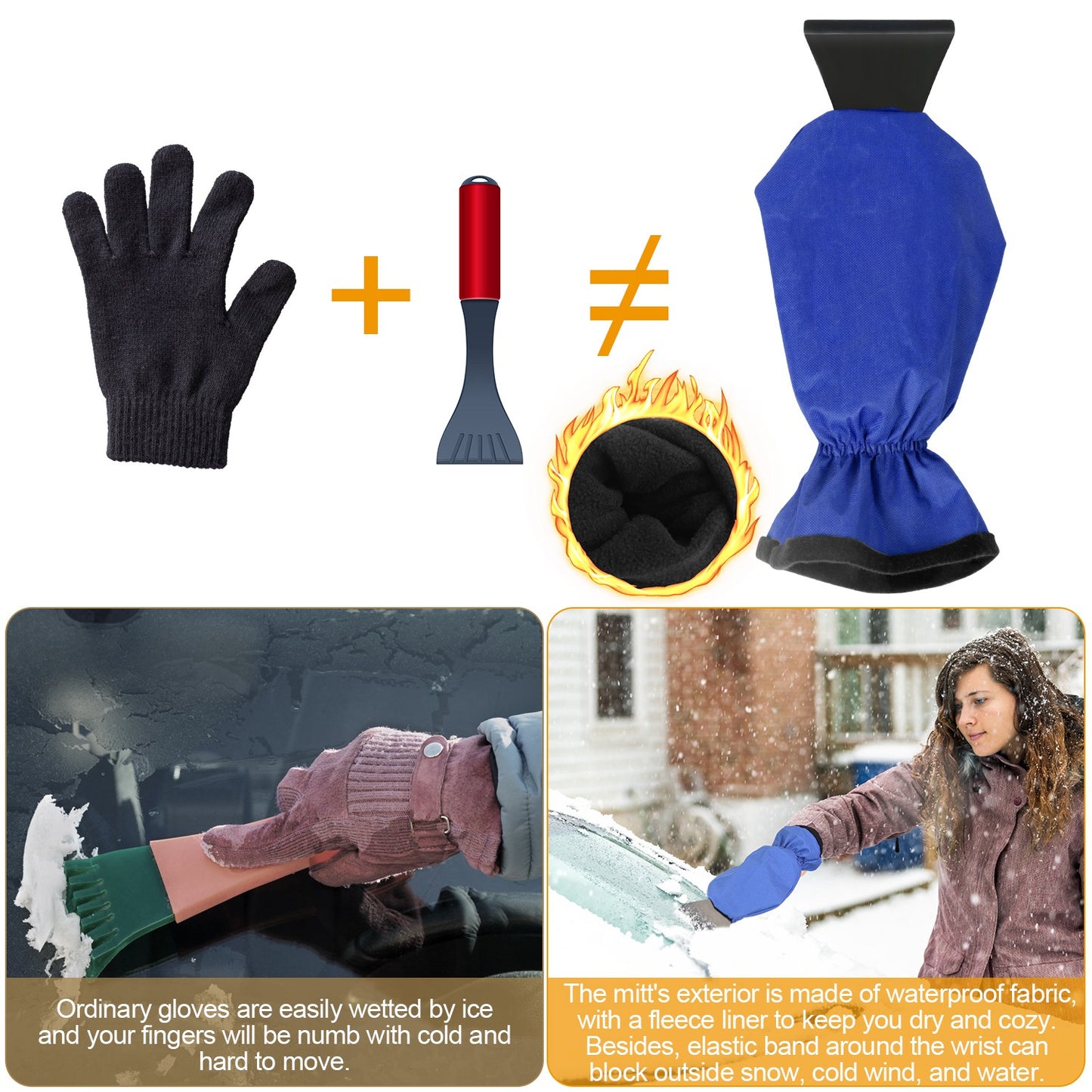 Ice Scraper Glove with Fleece Lining - Winter Car Accessory