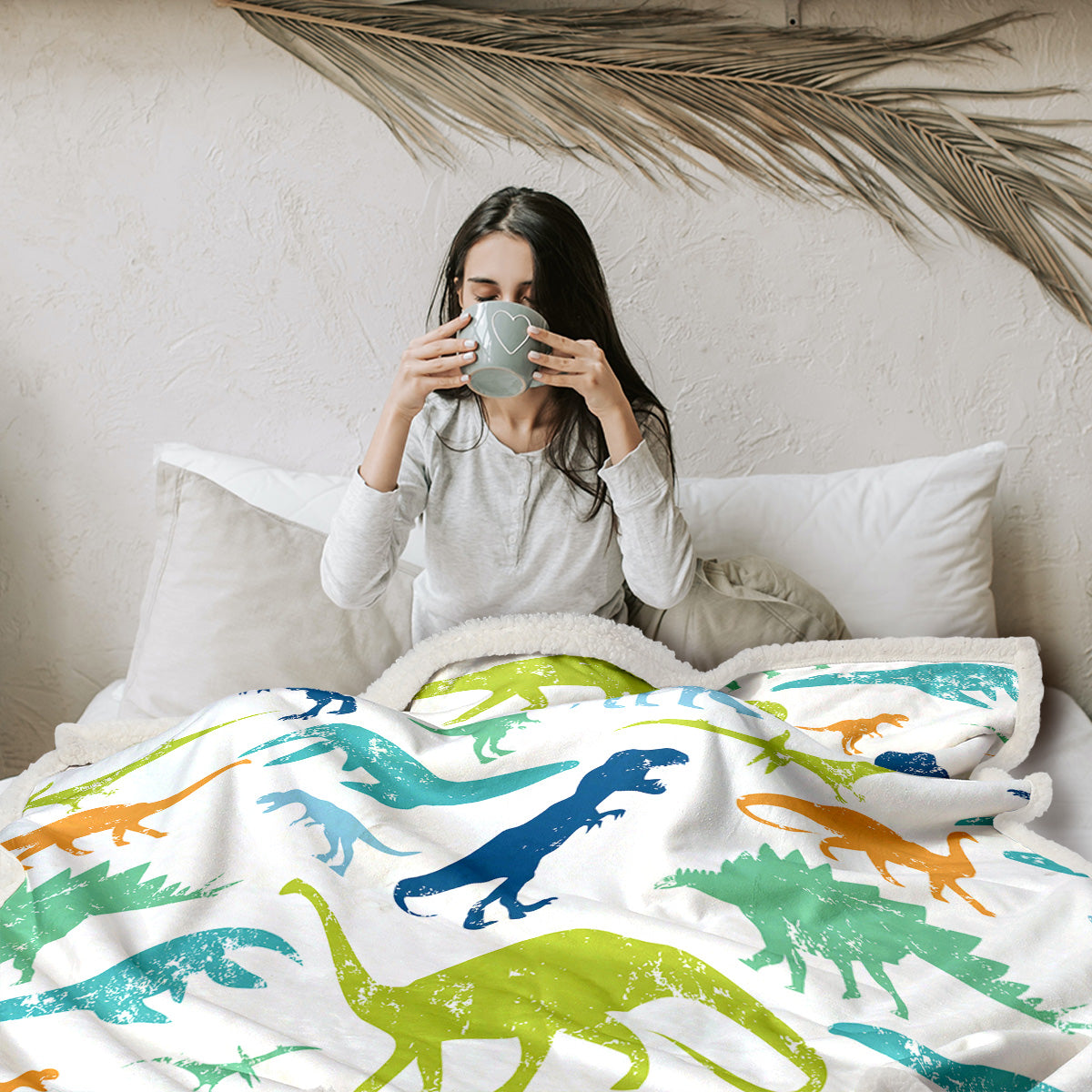 Cute Dinosaur Themed Lamb Wool Blanket - Soft Warm Throw for Sofa Bed Camping