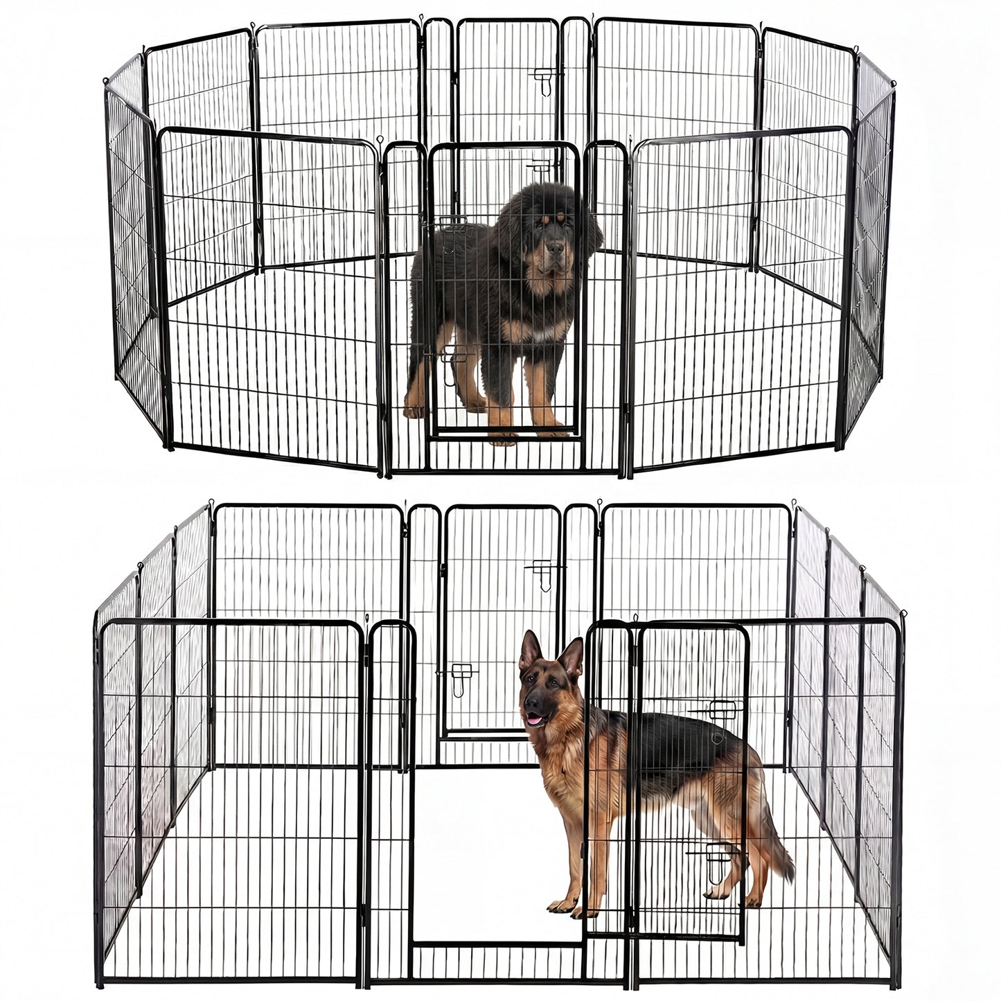 Foldable Metal Pet Fence With Door, Outdoor & Indoor Dog Kennel - Multiple Sizes