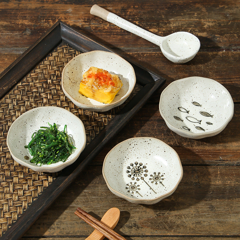 Japanese Ceramic Saucer for Condiments - Household Dish Small Fish & Sunflower Variants