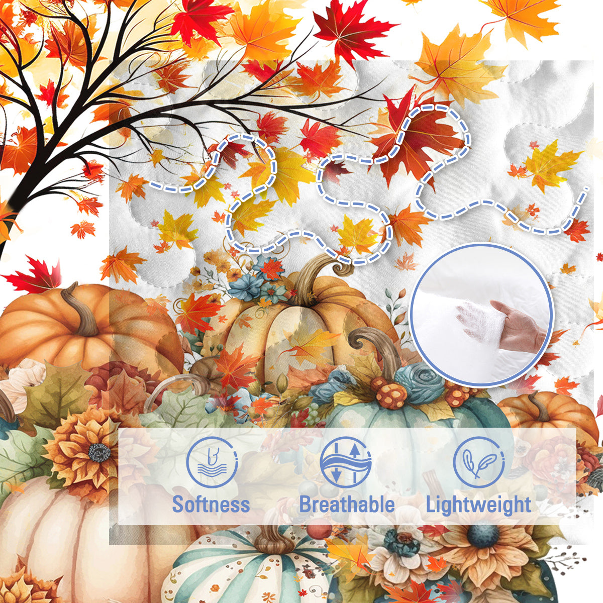 Colorful Pumpkin Pattern Quilt Set with Pillowcases - All Seasons
