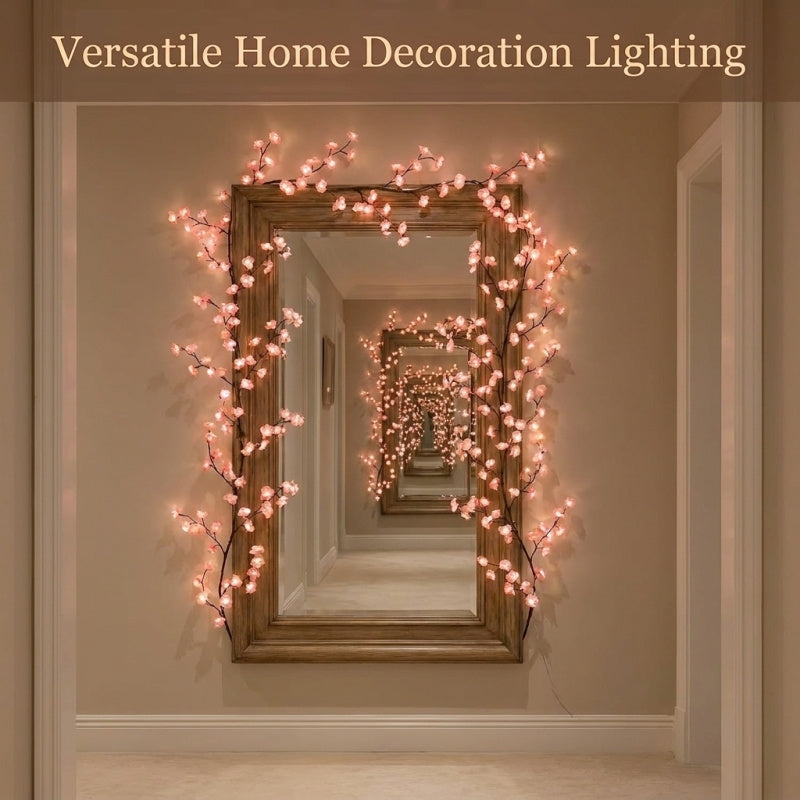 LED Cherry Blossom Wall Lights with Remote - 8 Modes, Flexible Branches, USB Power