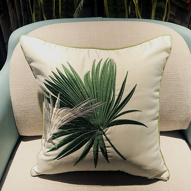 Minimalist Green 45x45cm Embroidered Pillowcase - Modern Home Decor