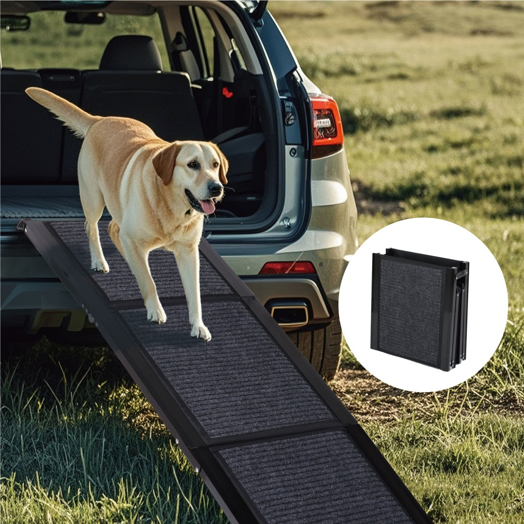 Large Folding Dog Ramp for Car SUV Truck - Non-Slip Pet Steps, Up to 250LBS, Portable Outdoor Pet Stair