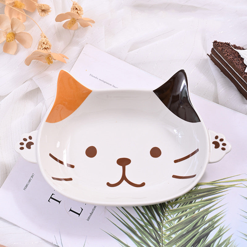 Japanese-Style Ceramic Cat's Claw Deep Plate - Double-Ear Porcelain Tray