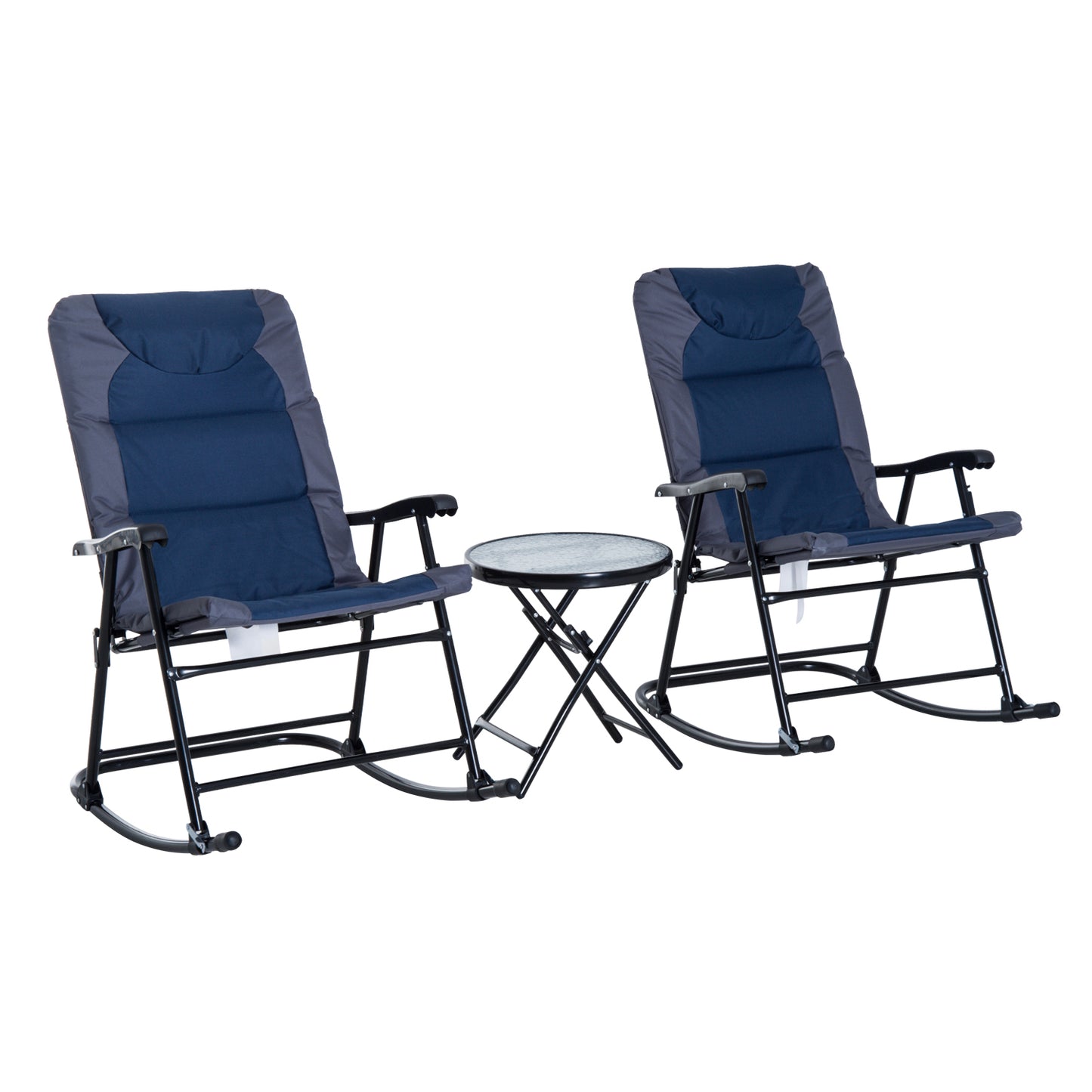 3 Piece Outdoor Folding Rocking Chair Set with Table - Blue & Gray