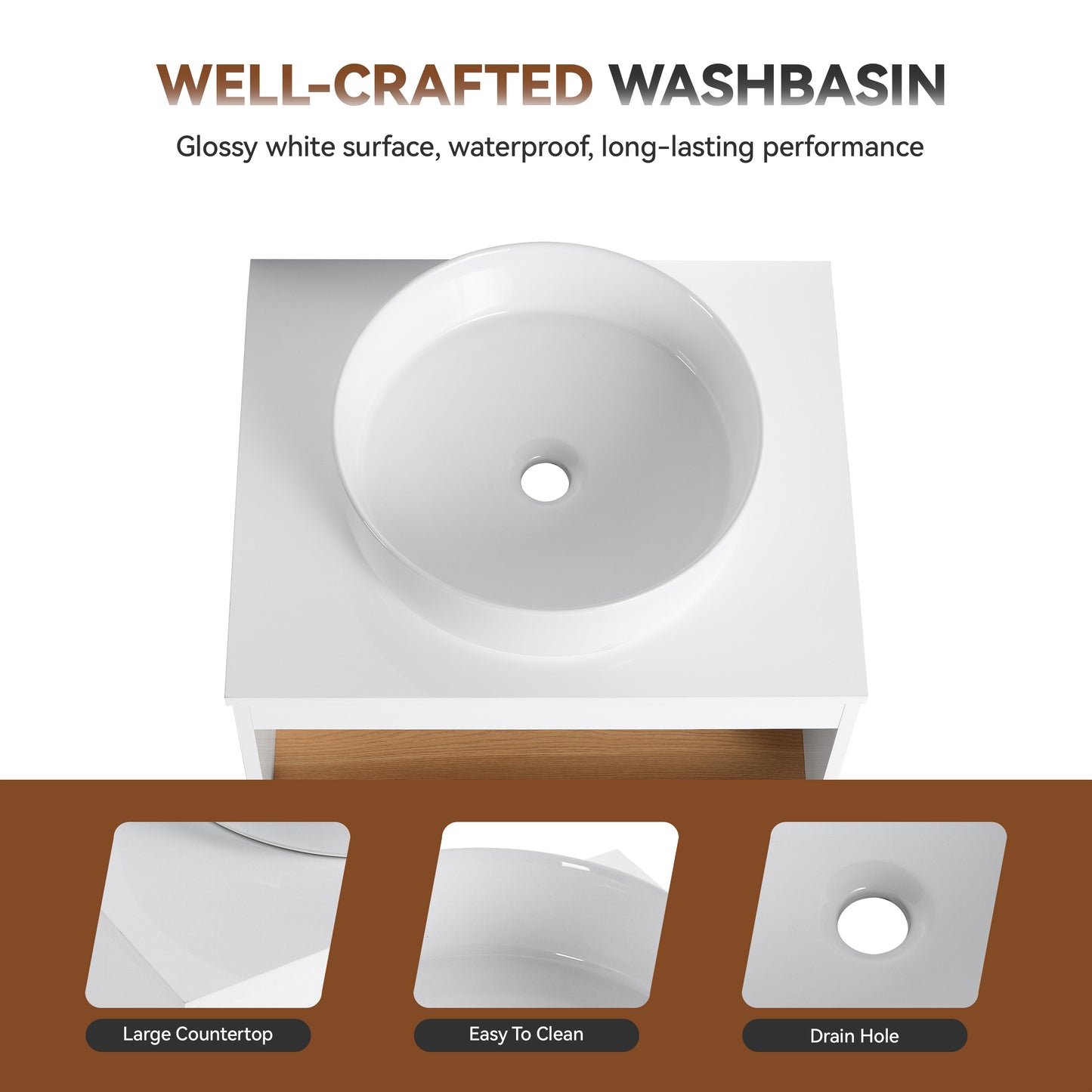 24" Wall-Mounted Bathroom Vanity with Open Shelf - White & Light Oak