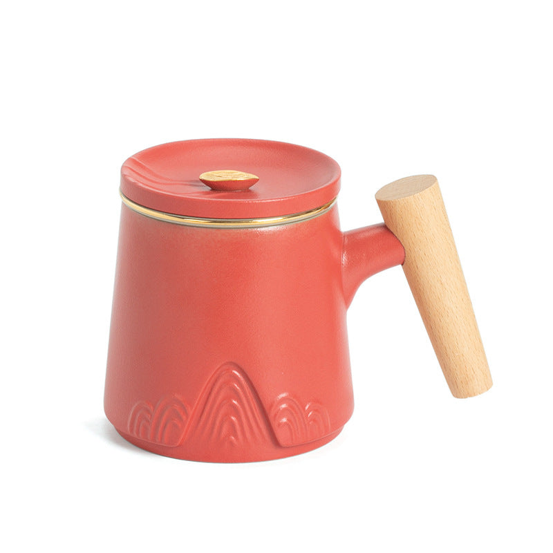 Ceramic Tea Separation Cup with Lid - Double Layer, Microwave Safe, 301-400ml