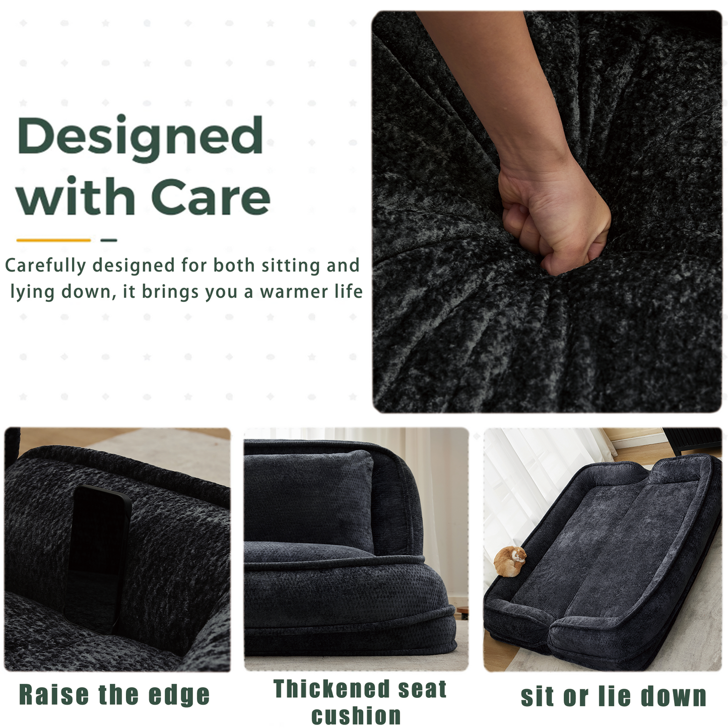 Extra Large Chenille Lazy Sofa Loveseat - Black Dog Bed
