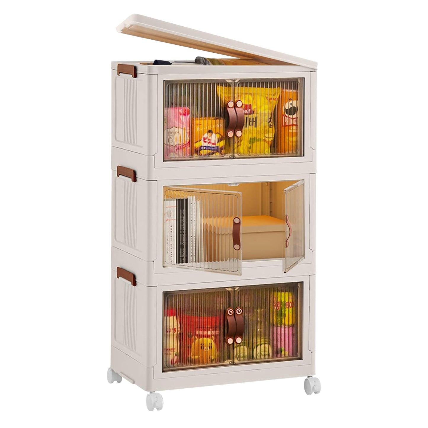 3Pcs Foldable Storage Bins With Lid Wheels Front Magnetic Door Fedex