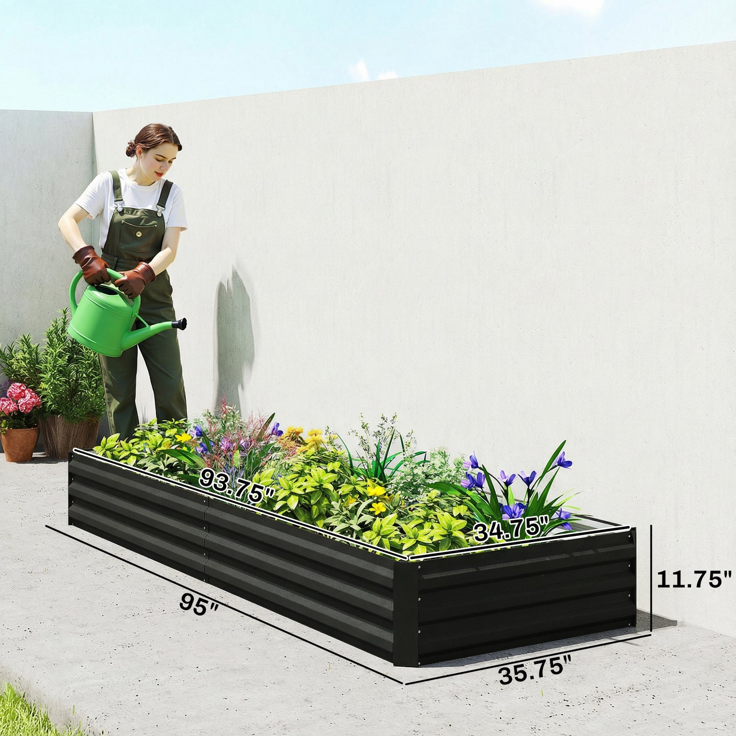Galvanized Raised Garden Bed 95x36x12 Inches for Flowers Herbs Vegetables Black
