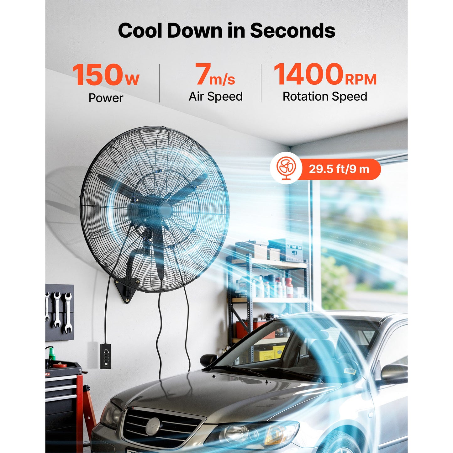 30-Inch Wall Mount Fan with Oscillation and Mist for Industrial & Commercial Use