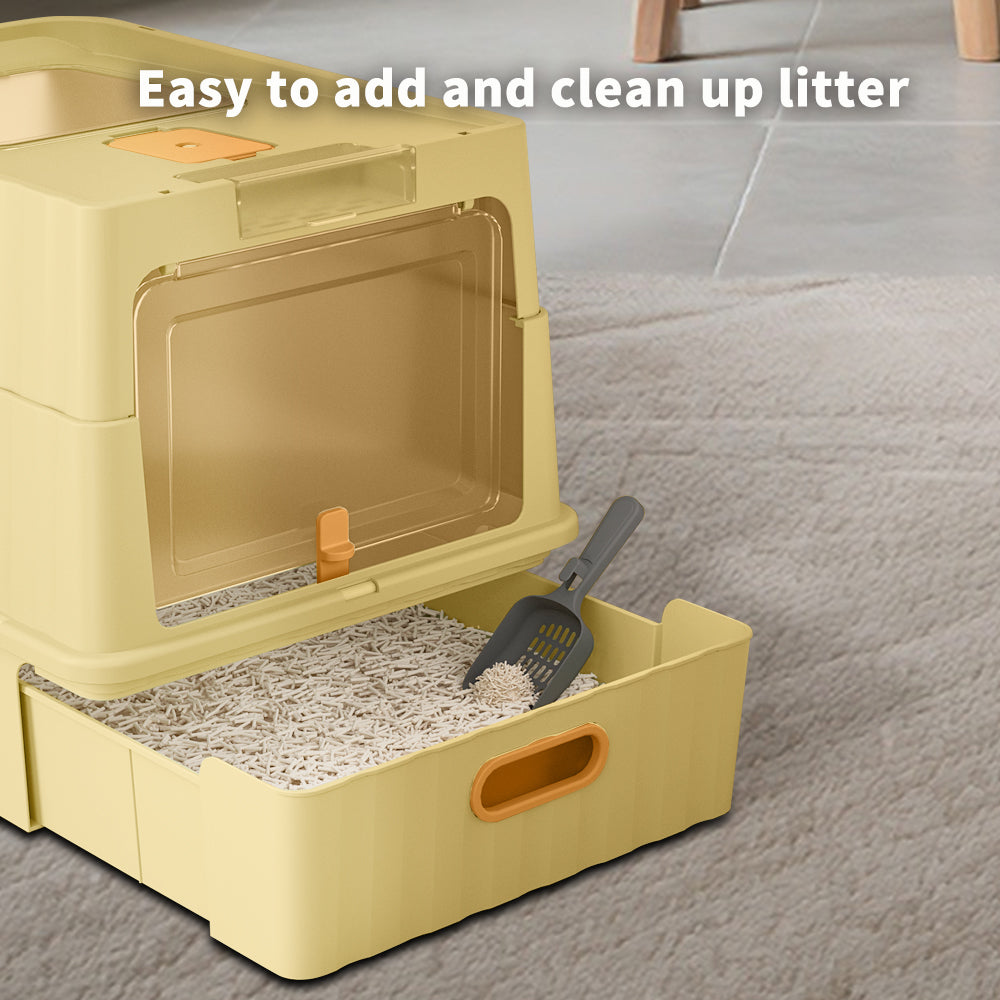 Dual Opening Fully Enclosed Cat Litter Box with Top Entry & Anti-Tracking Design