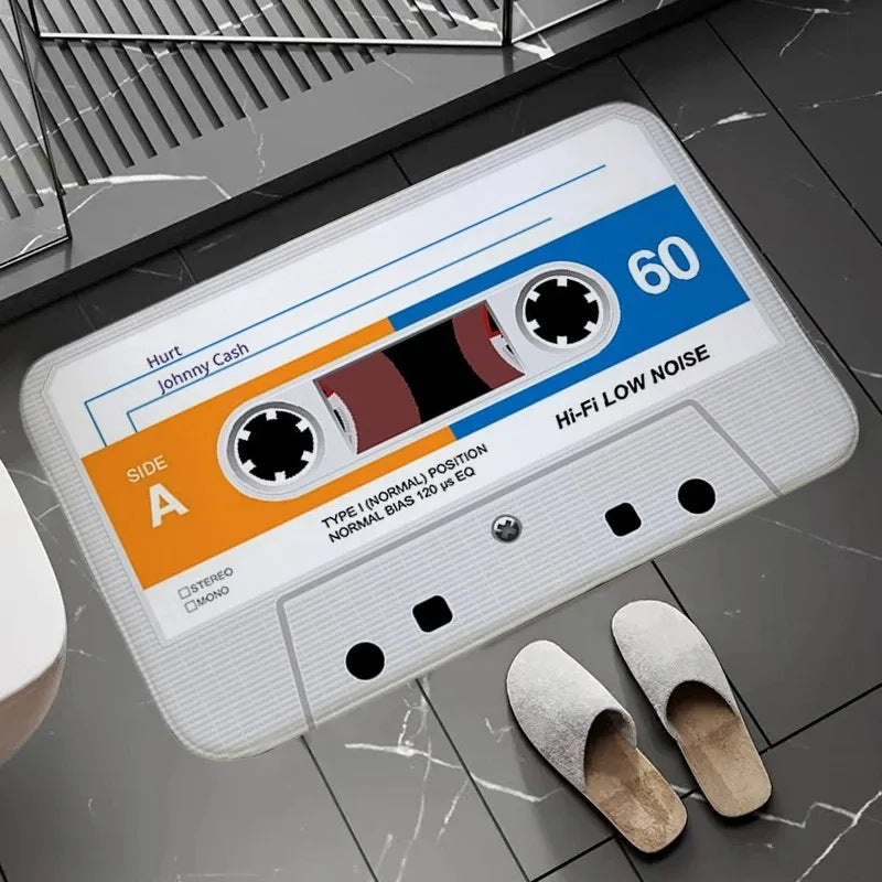 Cassette-Style Flannel Bathroom Rug Mat - Modern Minimalist Floor Cover