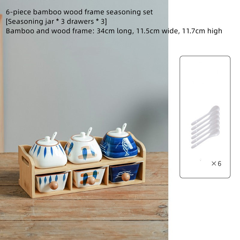 Japanese Style Spice Box Set Multiple Sizes Ceramic Kitchen Organizer