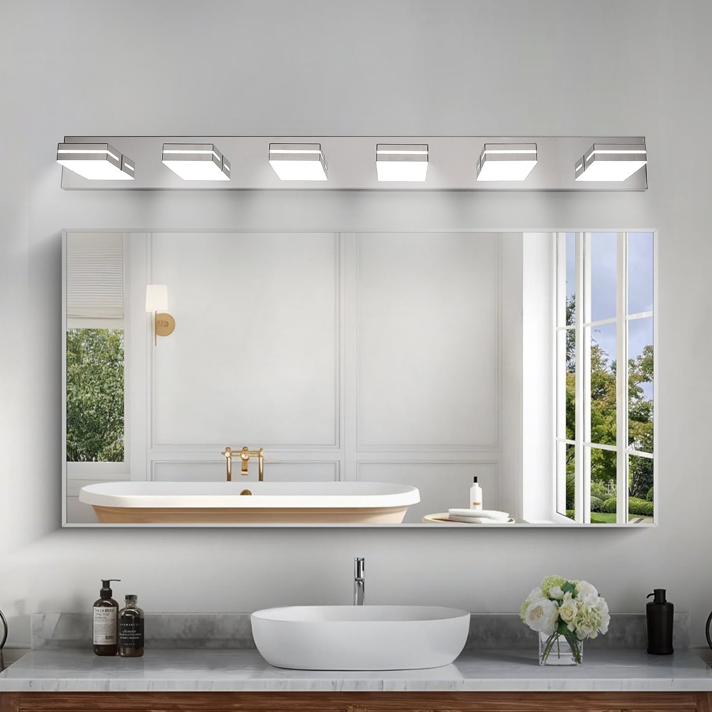 Modern Chrome LED Vanity Light - 6-Light Wall Sconce for Bathroom