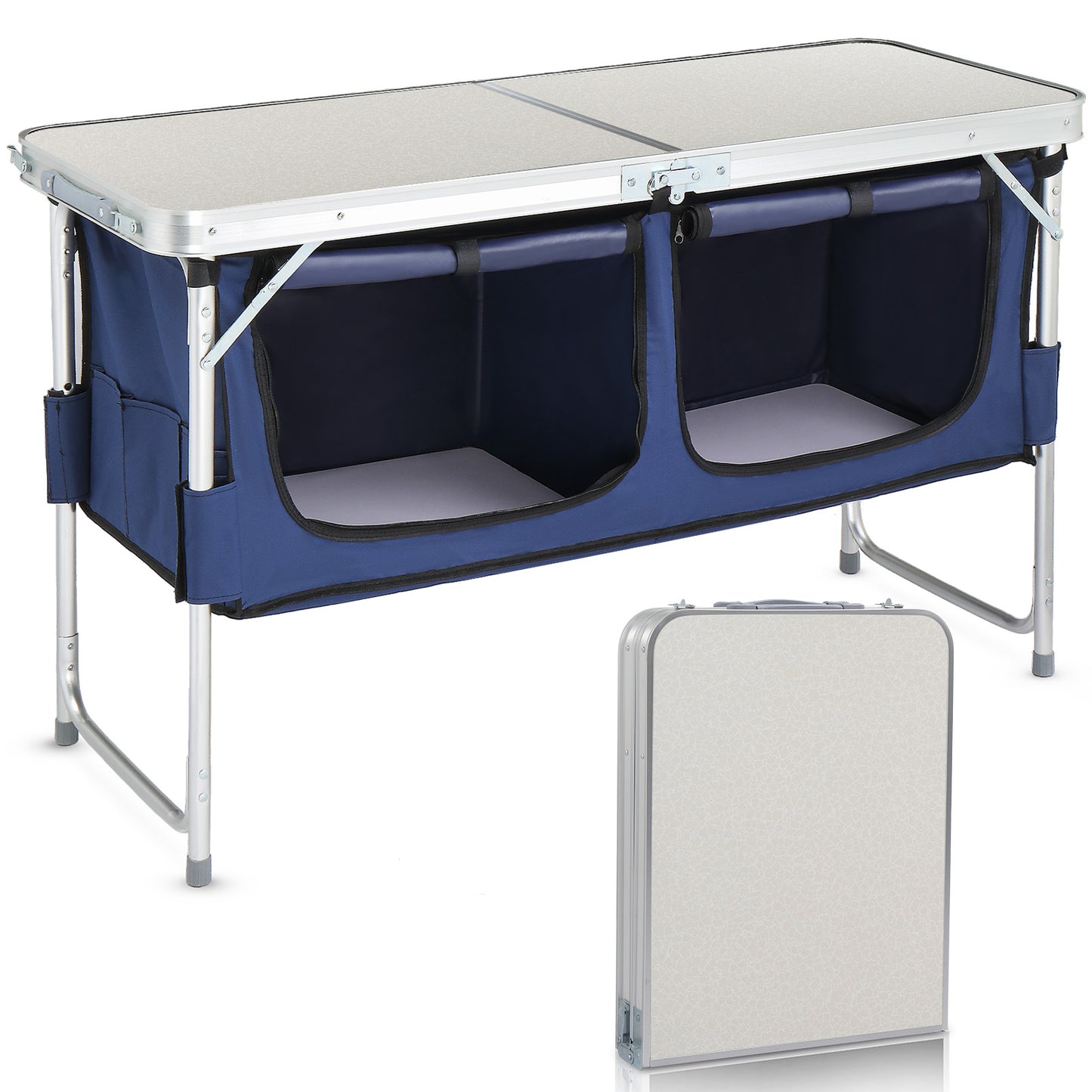 4ft Aluminum Folding Camping Table with Storage Compartments