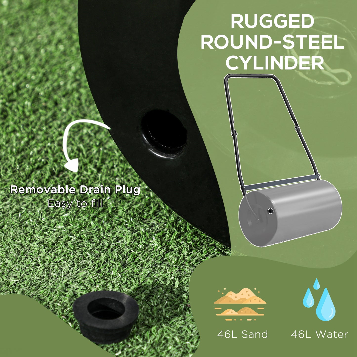 46L Water-Filled Lawn Roller with U-Handle for Garden and Sod Flattening