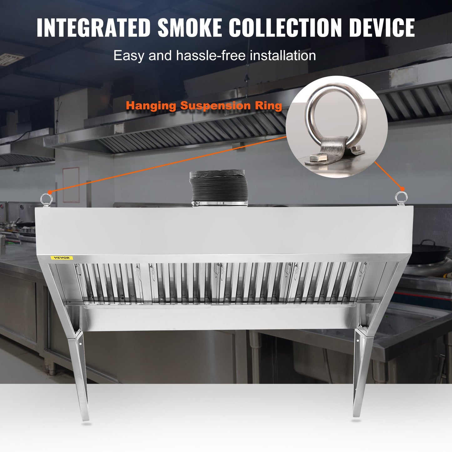 8FT Stainless Steel Commercial Exhaust Hood for Food Trucks