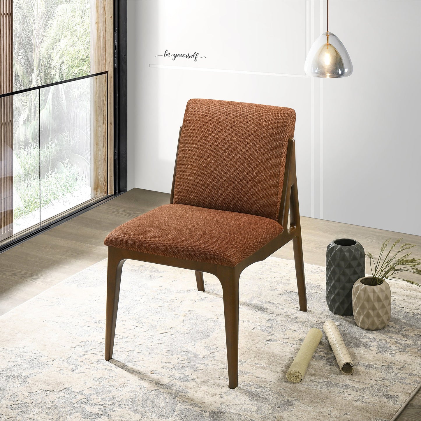 Grivelle Orange Fabric Dining Chair Set Of 2 For Vanity, Living Room