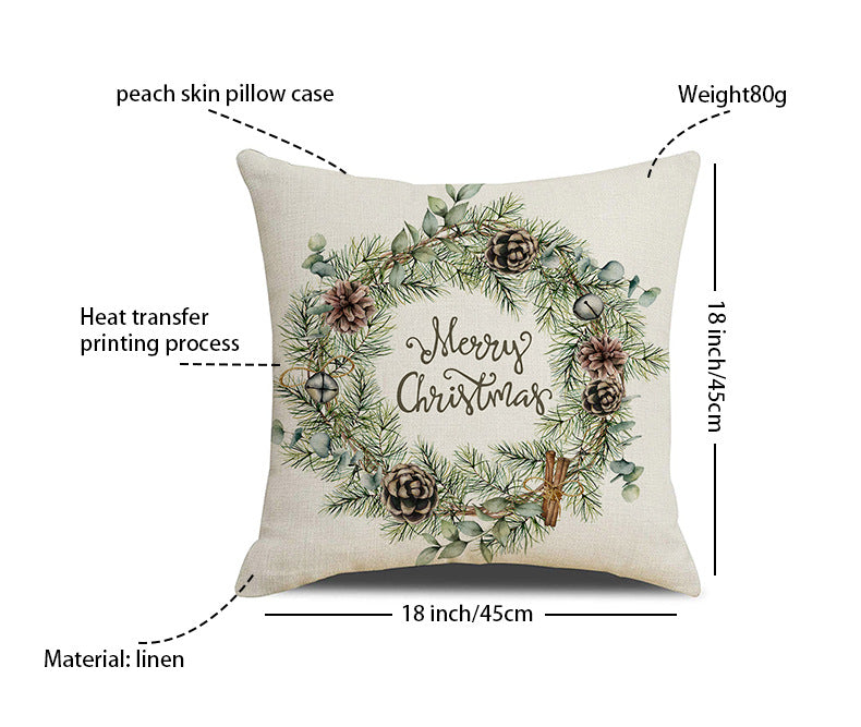 Watercolor Christmas Pillow Cover - Linen Fabric, Modern Holiday Decor