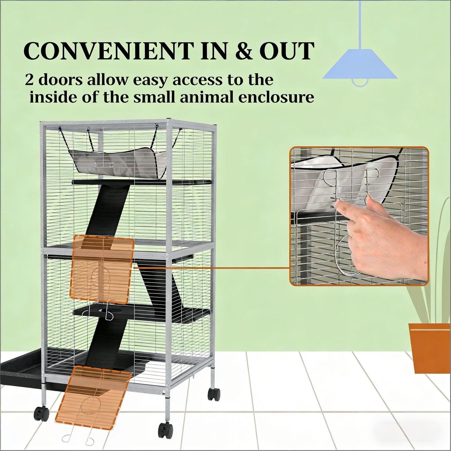 Spacious Small Animal Hutch Cage - Rolling Pet House in White