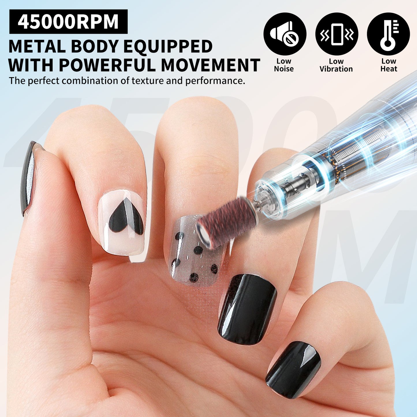 Professional 45000RPM Rechargeable Electric Nail Drill for Acrylic & Gel Nails