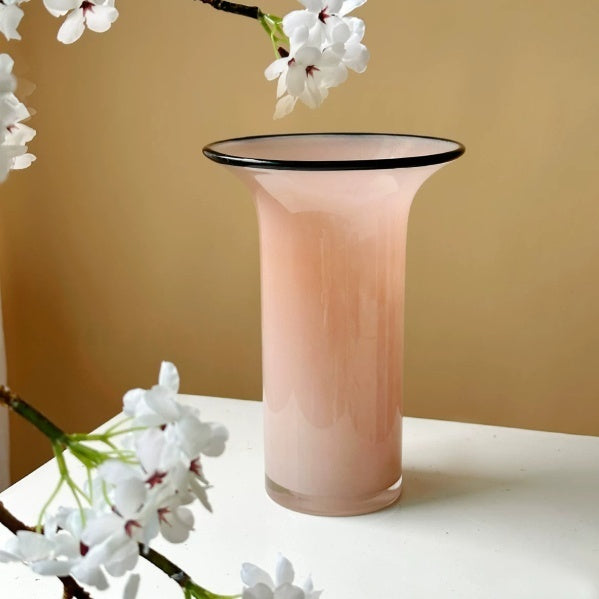 Modern Pink Glass Vase - Minimalist Open Mouth Home Decor