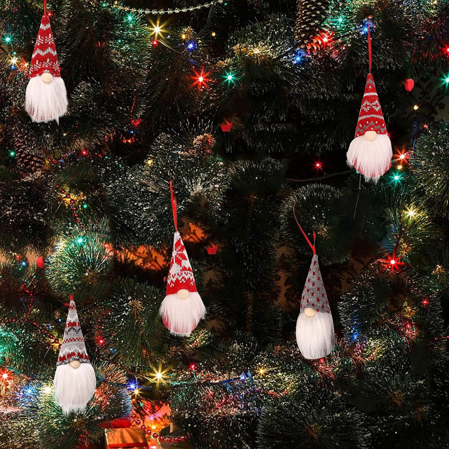 8-Pack Handmade Christmas Gnome Plush Ornaments - Red & White
