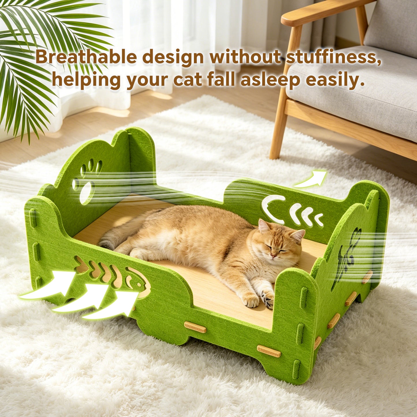 Elevated Felt Cat Bed Frame - Raised Open Pet Lounge with Breathable Platform